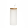 Sublimation 12oz Milchglas-Dose mit Bambusdeckel und Glasstrohhalm auf weißem Grund - 16OZ Einschichtig Mattiert