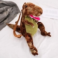 Cute brown and green plush dinosaur backpack with adjustable nylon shoulder straps - Brown Tyrannosaurus