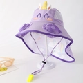 Kids purple sun hat with solar fan unicorn decor and breathable mesh fabric - Cartoon Shawl Double Fan Style / Cartoon Cape Double Fan-Purple Pony