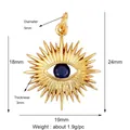Gold-plated sunburst Evil Eye pendant with central blue zircon and size specs - Gold Sun Blue Eye Style (K097612L1)