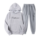 Set felpa grigia con cappuccio e stampa California con maniche lunghe e pantaloni jogger - S / Grigio chiaro