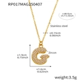 Gold stainless steel letter G pendant necklace with zircon stones and size measurements - Rp017-g Letter Gold Necklace 40+5cm