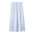 Close-up of light blue satin midi skirt showing smooth silk texture and fabric drape - Light Blue Zircon