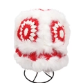 Cute red plush earmuff hat with white faux fur trim and knitted flower patterns - One Size / Red White Polka Dot Contrast