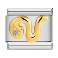 Italian modular stainless steel charm with golden letter U and clear gemstone inlay - Gold Diamond Surface Style (0754) / Gold