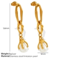 Orecchini a catena placcati oro 18 carati con ciondoli di perle e finitura in acciaio - Oro