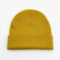 Classic yellow double-layer knitted winter beanie hat for outdoor wind protection - Turmeric