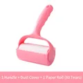 Pink lint roller set with handle, dust cover and one 60-sheet adhesive paper roll - Pink Handle with Cover + 1 Roll (60 Sheets)