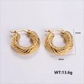 Gold plated 304 stainless steel twisted rope hoop earrings with honeycomb texture finish - Honeycomb Twisted Hoops (AMLEH103)