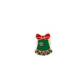 Festive Christmas dress brooch in red and green enamel with a gold bow and star detail - C1136-6-Christmas Dress