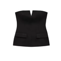 Slim fit black strapless bandeau top featuring a deep V-neckline and side flap pockets - XS / Black