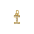 18k gold plated brass letter 'I' pendant with cubic zirconia stones and jump ring - Letter I