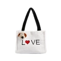 Bolso tote de peluche blanco con bordado LOVE y colgante de cachorro marrón - Negro
