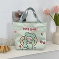 Mint green canvas tote bag with cute cartoon baby bear print and secure snap button - Little Green Bear