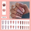 French leopard print glitter press-on nails set in taro purple and pink, model W234 - French Leopard (W234) / Glue Type