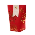 Elegant red wedding gift bag with gold foil rose patterns and a Thank You tag - Gold Stamping Floral Pattern Pocket Box - Red