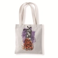 Detalle de bolsa de lona de Halloween con gráficos de calabaza, gato negro y murciélago - Calabaza Gato Murciélago Telaraña
