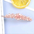Detailed view of pink crystal beads on a silver alloy hairpin clip for hair styling - Pink Woven Crystal Three-Flower