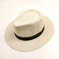 Men's wide brim cream Panama straw hat featuring a stylish black ribbon band detail - M (56-58cm) / Beige