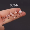 Rose gold bow and wing zircon ear clips shown in five distinct aesthetic designs - Clover Bar Style (1#) / Rose Gold
