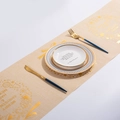 Christmas table runner in beige linen with gold Merry Christmas print and festive bow - Bronzing Garland / Flaxen