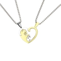 Matching silver and gold heart cat couple necklaces set for lovers and best friends - Heart Pendants Pair + 60CM Bone Chain / Gold White