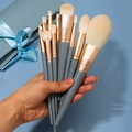 Set of 10 purple makeup brushes with rose gold ferrules and soft bristles in blue pouch - 10Pcs Blue Bridge Bare Brushes (Small Edition)