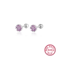 925 sterling silver flower stud earrings with pink cubic zirconia and screw back closure - Silver Purple Zirconia