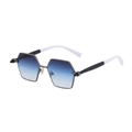 Occhiali da sole poligonali con lenti blu sfumate e stanghette bicolore bianco-nero - C5 Grigio Blu Bianco (Montatura di Pistola Lente Blu Sfumata)