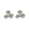 Light blue flower stud earrings with marble glaze and gold finish stainless steel - Blue