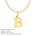 Collar de cadena de serpiente plana en acero de titanio dorado con colgante letra B - Letra B / Color acero