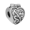 Oxidized silver heart charm with intricate hollow swirl patterns for charm bracelets - 046-Stopper (Silver Hollow Locket Heart)