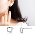 Minimalist S999 sterling silver square stud earrings with irregular wave texture - Irregular Square