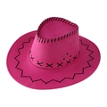 Sombrero vaquero rosa fucsia con costuras negras decorativas y ala ancha de estilo - Niños 54CM / Rosa Rojo