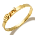 Gold-plated 18K Roman numeral bracelet with shell charm and sparkling lobster clasp - Coffee Bean Style Bangle / Gold