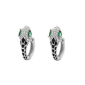 Silver snake hoop earrings with green gem eyes and black scales with clear zircons - Style B Black Green Eyes (White Gold)