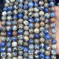 Blue Imperial Jasper round beads with natural marble texture for DIY jewelry making - White Sapphire Blue Emperor Stone