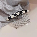 Acetate hair comb accessory featuring black and white checkerboard pattern with metal teeth - Checkered