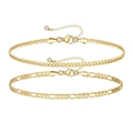 Golden layered Cuban and Figaro chain bracelet set with sparkling rhinestone charm - Gold Cuban/Figaro Chain Style Combination (11)