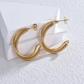 Three-layer hollow gold titanium steel hoop earrings with spiral wire wrapped design - Spiral Wire Wrapped C-Shape Style (E569) / Gold