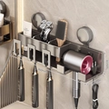 Space aluminum gunmetal gray suction toothbrush and hair dryer wall rack 360mm size - 3-Person Style