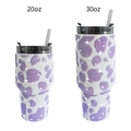Purple leopard rhinestone 20oz and 30oz stainless steel tumblers with straws - Purple Cow Print