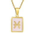 18K gold plated stainless steel necklace with pink shell inlay Pisces zodiac pendant - Pisces (With Chain)