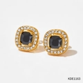 Elegant gold earrings with square black gemstone and crystal halo in a vintage style - Gold Black Zirconia