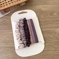 Detail of 6-piece purple satin scrunchies and elastic hair ties on display card - Scrunchie And Hair Ring Set / Purple Set