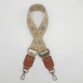 Detail of bohemian floral canvas strap with bronze metal buckles and leather ends - Beige Background Brown Green Pattern Brown Leather [Rich Flower]