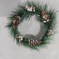 Mini Christmas wreath with green pine needles, pine cones, and golden berries decoration - Golden Berries and Snowy Pine Cone
