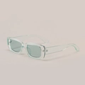 Retro mint green square sunglasses with transparent frame and 45-degree side view - Mint Green