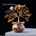 Tiger Eye money tree ornament with copper wire and glass base for wealth luck - Tiger Eye (Mini Fishbowl Approx 2.5cm)