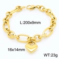 Bracciale a maglie ovali in acciaio inossidabile placcato oro 18k con ciondolo a cuore - Braccialetto d'oro (KB183400-Z)